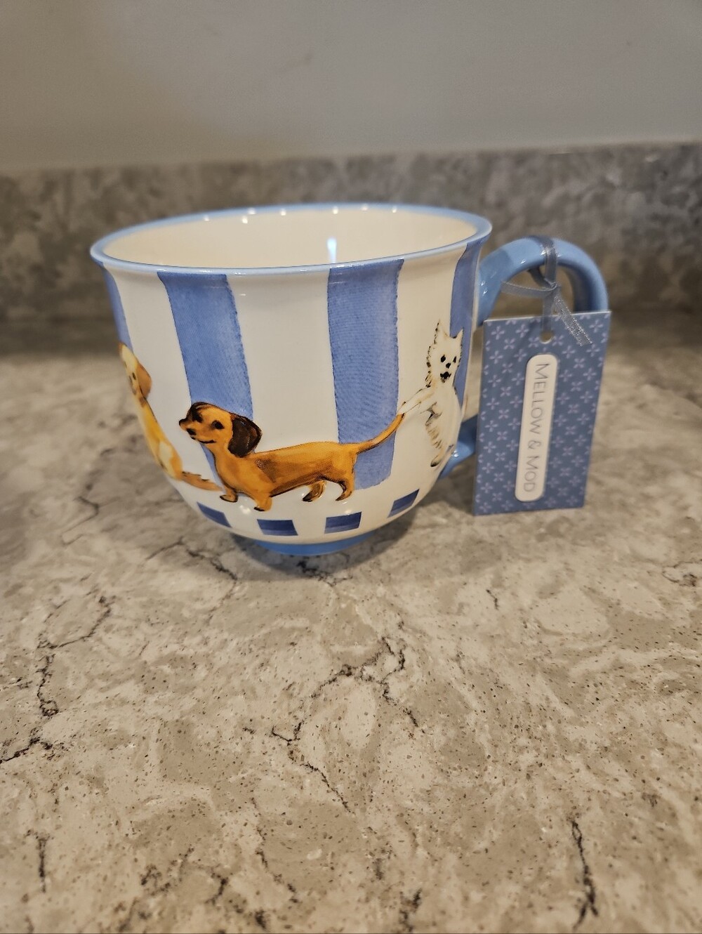 Mellow & Mod Blue Stripe Dogs Coffee Mug Dachshund Westie Retriever